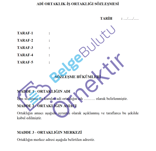 ADİ ORTAKLIK/ İŞ ORTAKLIĞI SÖZLEŞMESİ