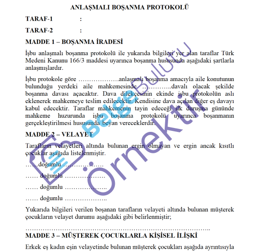 ANLAŞMALI BOŞANMA PROTOKOL ADIMLARI